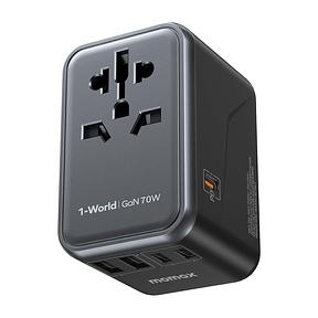 MOMAX 70W GaN Reiseadapter Weltweit, 6-in-1 mit 3 USB-C PD und 2 USB-A