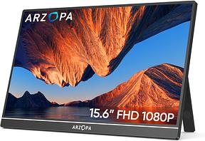 ARZOPA Tragbarer Monitor A1, 15,6" 1920x1080 FHD IPS Portabler Monitor für Laptop mit Einer Stütze, Ultra-Dünner Zweitbildschirm für Laptop/PC/Mac/PS3/4/5/Xbox - USB C & HDMI Anschluss