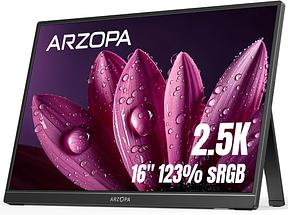 ARZOPA 2.5K Portabler Monitor Z1RC, 16 Zoll 2560x1600 HDR 10bit QHD USB-C HDMI Laptop Monitor, 16:10 IPS Augenschutz Externer Zweitbildschirm