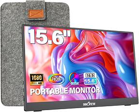 Tragbarer Monitor für Laptop, InnoView 15,6 Zoll FHD 1080P IPS Augenpflege Bildschirm mit Ständer 180° verstellbar, Dual Lautsprecher Reisemonitor für Laptop PC MAC Handy PS5/4 Xbox Switch