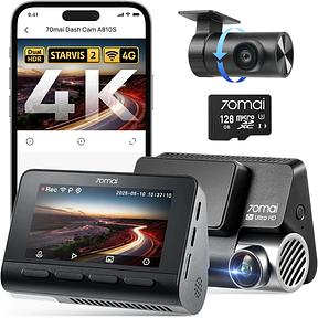 70mai 4K Dashcam Auto Vorne Hinten A810S, 4K+1080P Dual STARVIS 2 IMX678, HDR, WiFi&App, 24/7 Parküberwachung, 128GB Micro SD-Karte